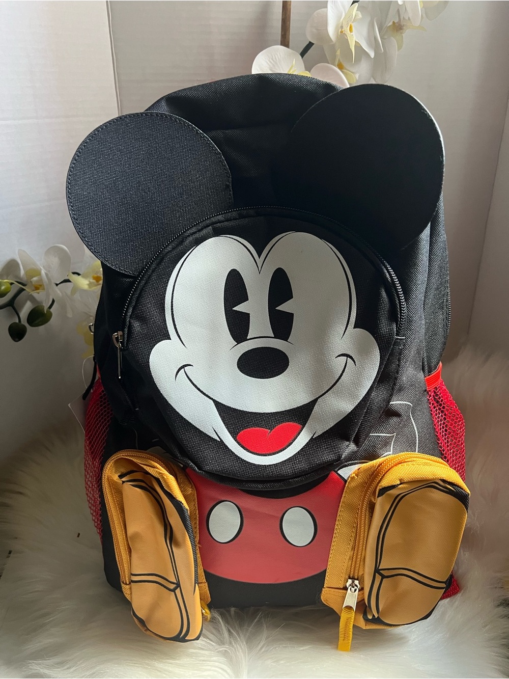 Disney Black & Red Mickey Mouse Kids Backpack with Yellow Pockets